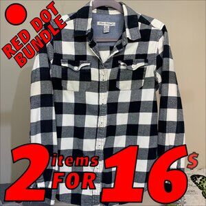 Tailor Vintage Black & White Button Up Flannel Shirt Size S